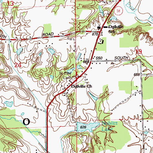 Topographic Map of Saint Paul Cemetery, IN