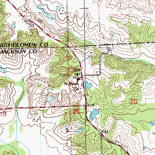 Topographic Map of Saint Pauls Church, IN