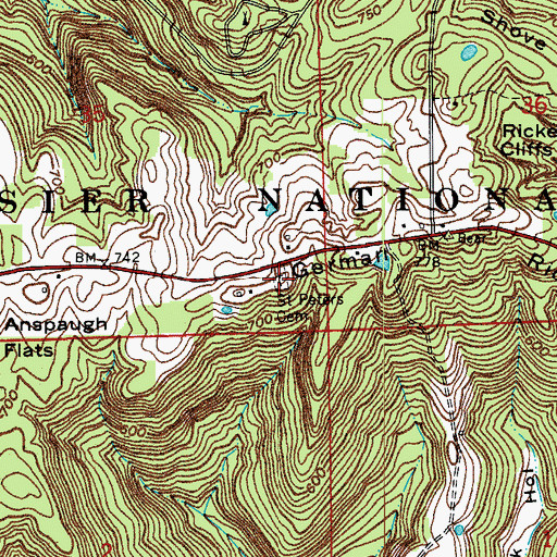 Topographic Map of Saint Peters Cemetery, IN
