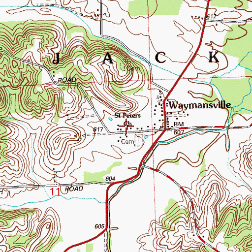 Topographic Map of Saint Peters Church, IN