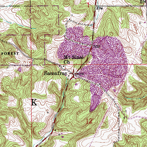 Topographic Map of Sassafras, IN