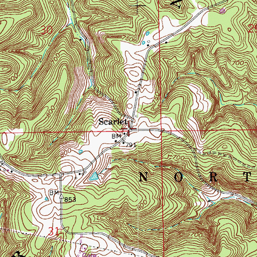 Topographic Map of Scarlet, IN