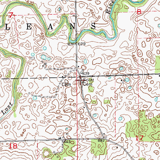 Topographic Map of Scott Cemetery, IN