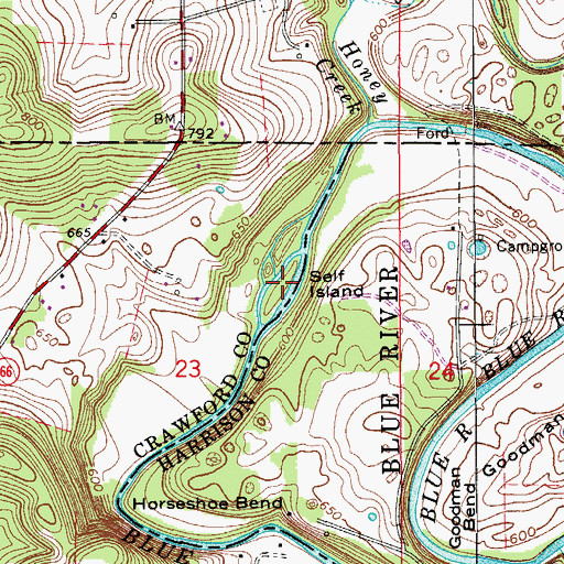 Topographic Map of Self Island, IN