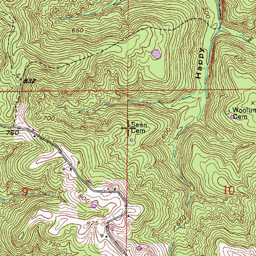 Topographic Map of Senn Cemetery, IN