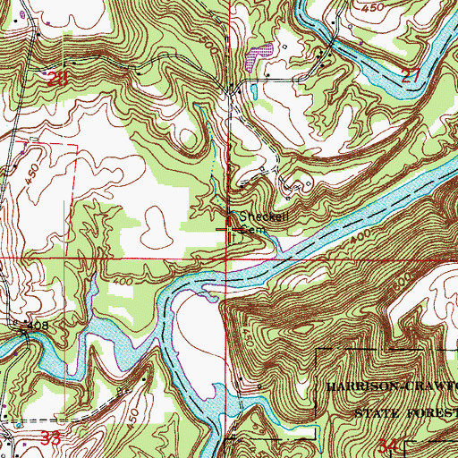 Topographic Map of Sheckell Cemetery, IN