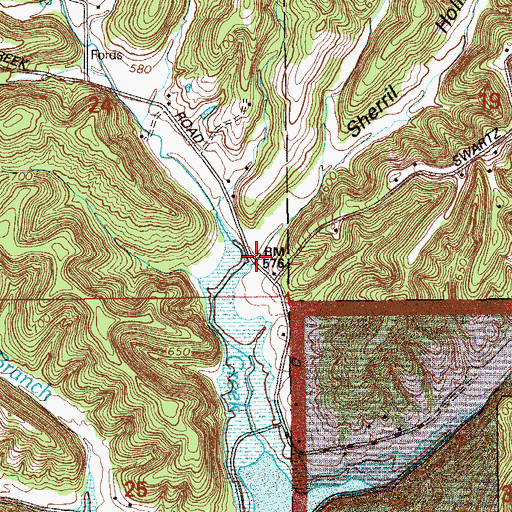 Topographic Map of Sherril Hollow, IN