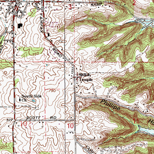 Topographic Map of Shiloh Temple, IN