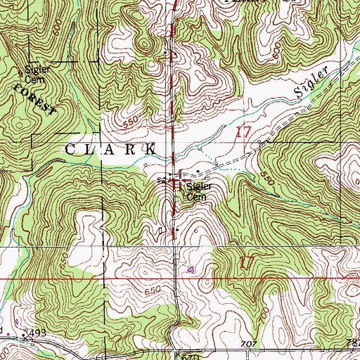 Topographic Map of Sigler Cemetery, IN