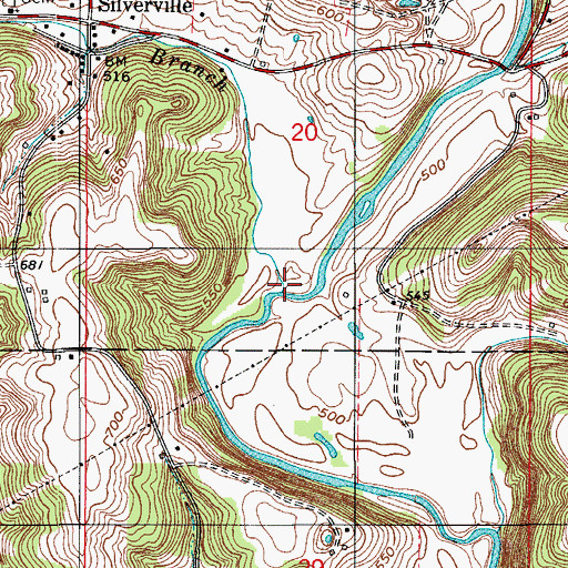 Topographic Map of Silverville Branch, IN