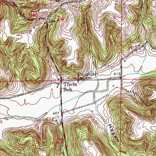 Topographic Map of Slaughter Cemetery, IN