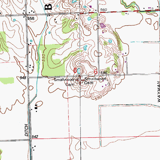 Topographic Map of Smallwood Cemetery, IN