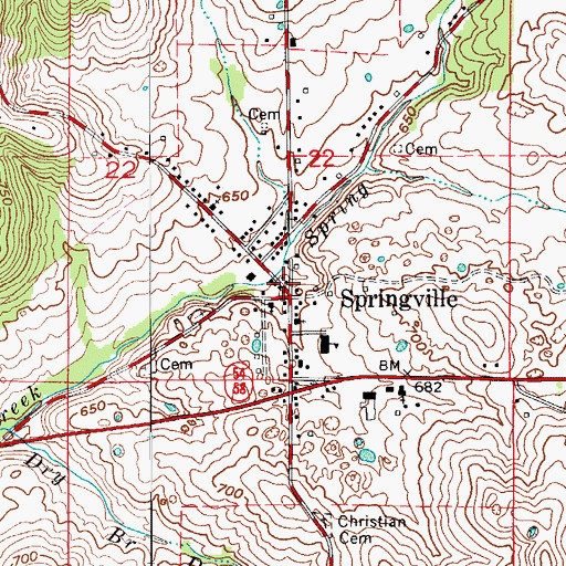 Topographic Map of Springville, IN