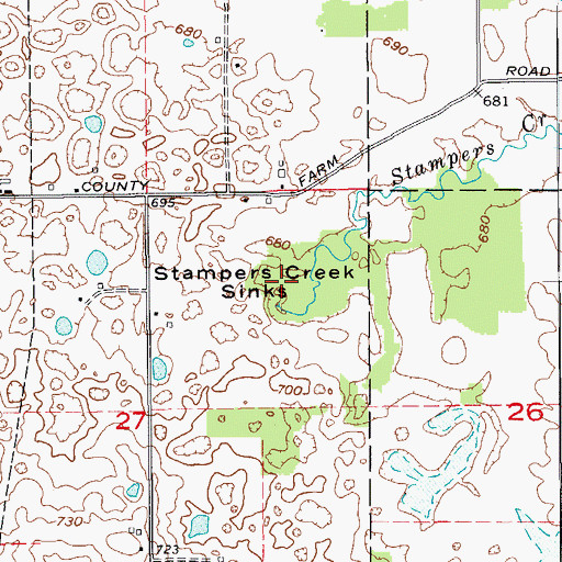Topographic Map of Stampers Creek, IN