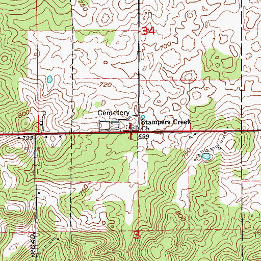 Topographic Map of Stampers Creek Church, IN