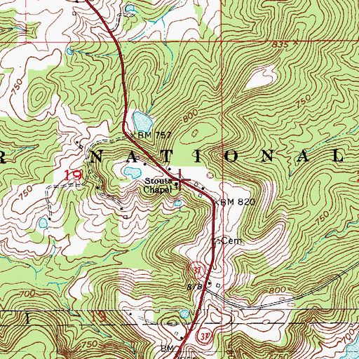 Topographic Map of Stouts Chapel, IN