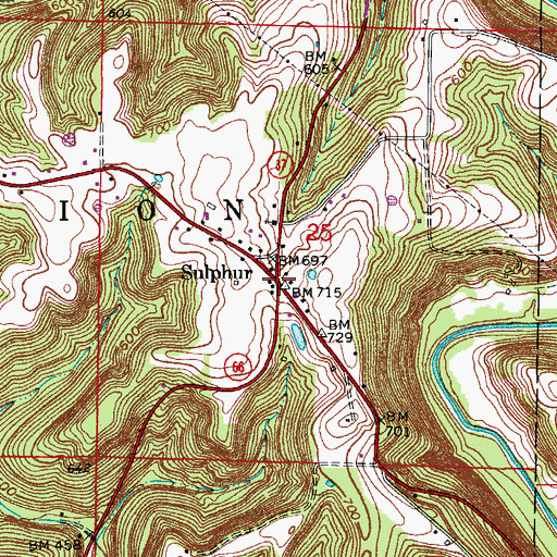 Topographic Map of Sulphur, IN