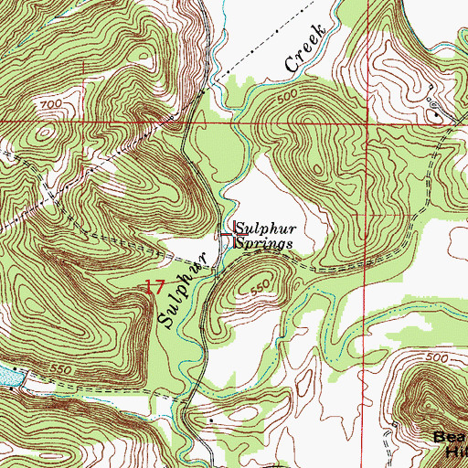 Topographic Map of Sulphur Creek, IN