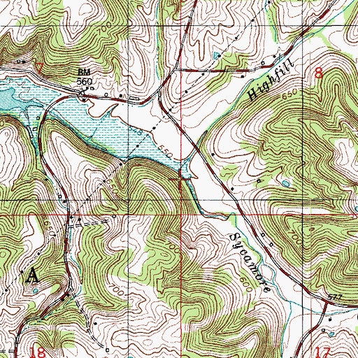 Topographic Map of Sycamore Creek, IN