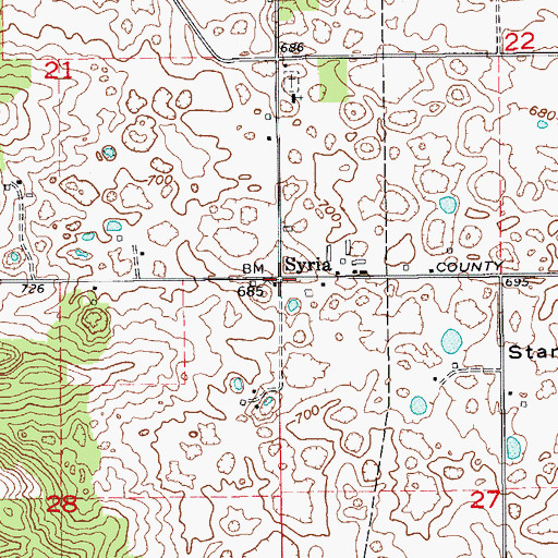 Topographic Map of Syria, IN
