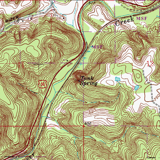 Topographic Map of Tank Spring, IN