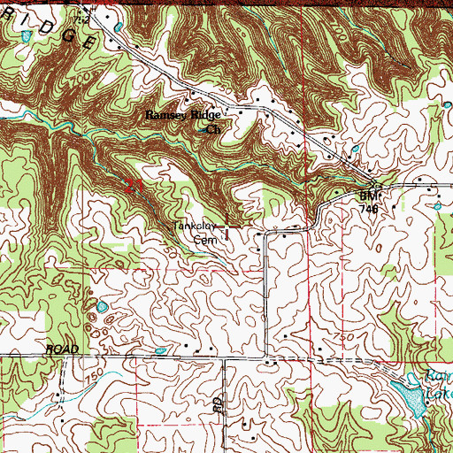 Topographic Map of Tanksley Cemetery, IN
