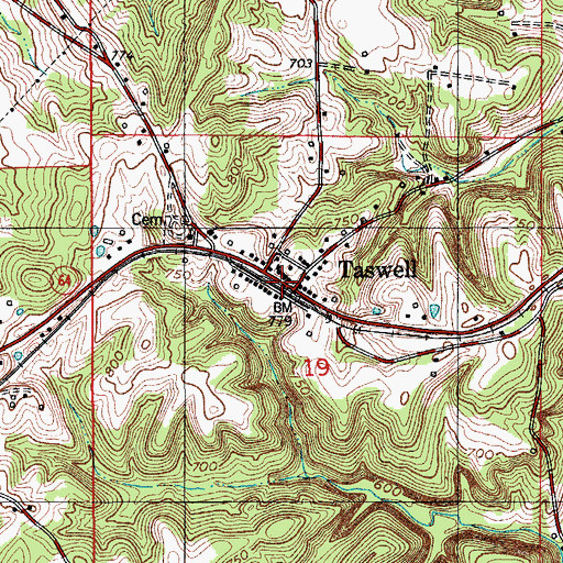 Topographic Map of Taswell, IN