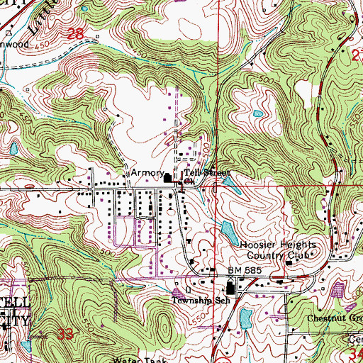 Topographic Map of Tell Street Church, IN