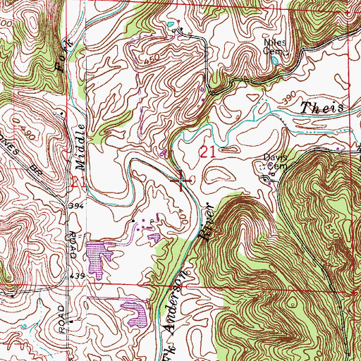 Topographic Map of Theis Creek, IN