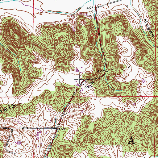 Topographic Map of Theis Ridge, IN