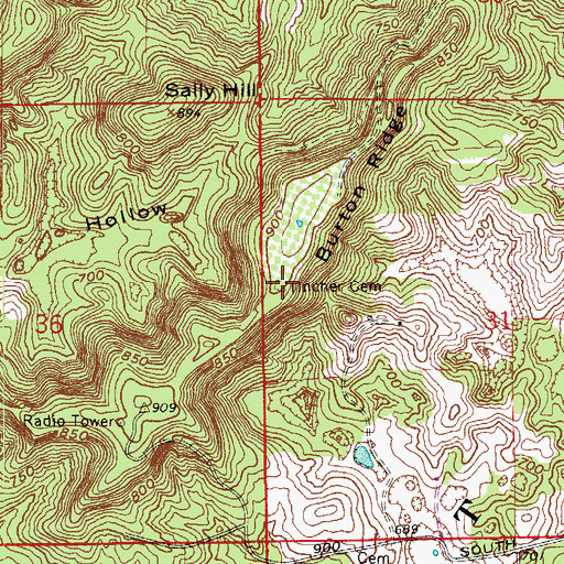 Topographic Map of Tincher Cemetery, IN