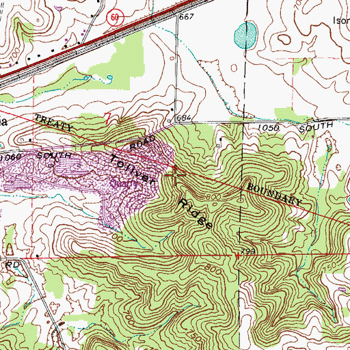 Topographic Map of Toliver Ridge, IN