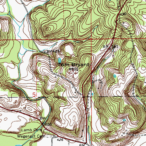 Topographic Map of Tom Bryant Hill, IN