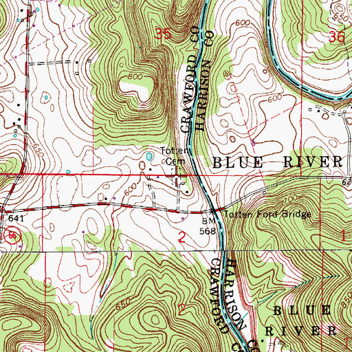 Topographic Map of Totten Cemetery, IN