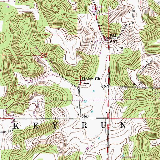 Topographic Map of Union Church, IN