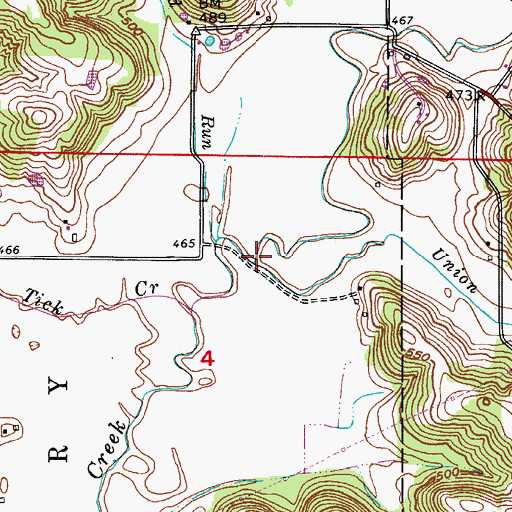 Topographic Map of Union Creek, IN