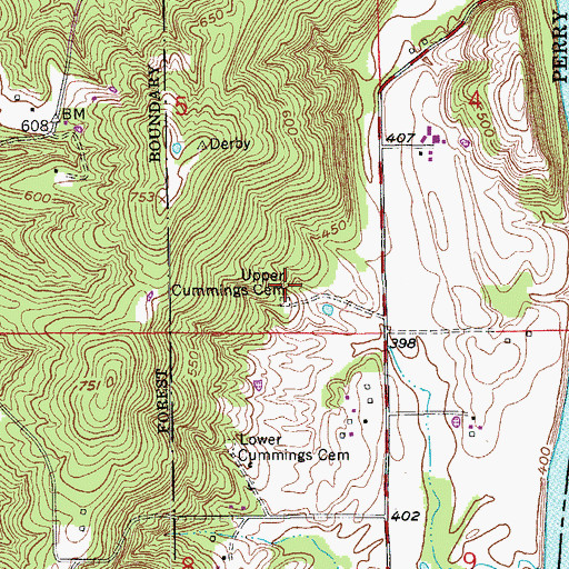 Topographic Map of Upper Cummings Cemetery, IN