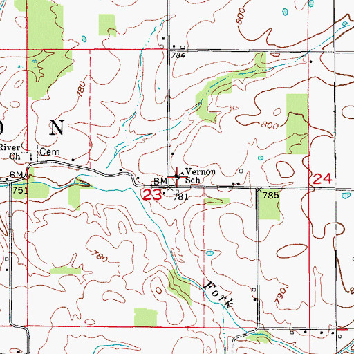 Topographic Map of Vernon School, IN