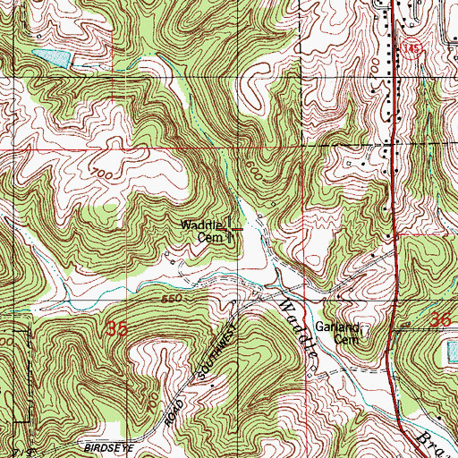 Topographic Map of Waddle Cemetery, IN