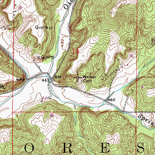 Topographic Map of Walker Cemetery, IN