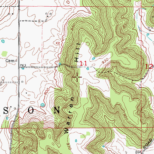 Topographic Map of Warren Hill, IN