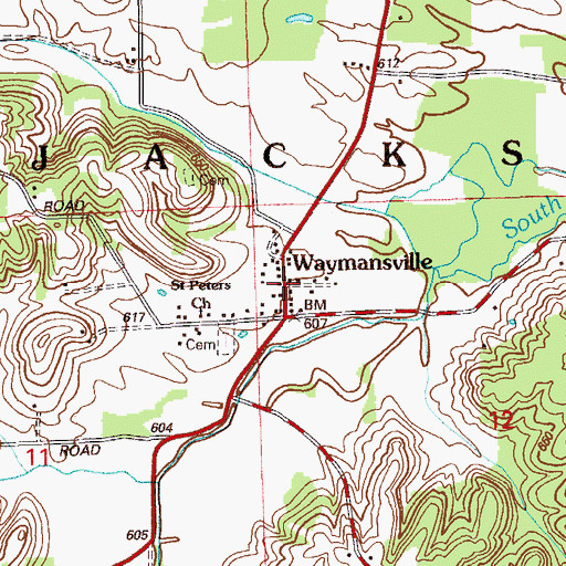 Topographic Map of Waymansville, IN