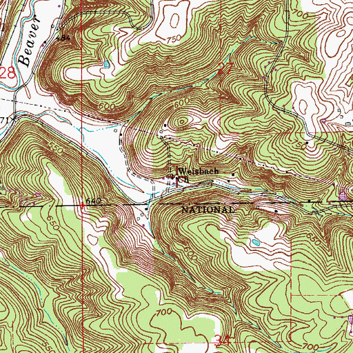 Topographic Map of Weisbach Church, IN