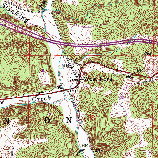 Topographic Map of West Fork, IN