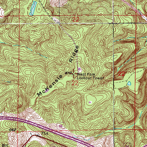 Topographic Map of West Fork Lookout Tower, IN