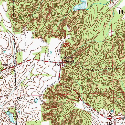 Topographic Map of White Chapel, IN