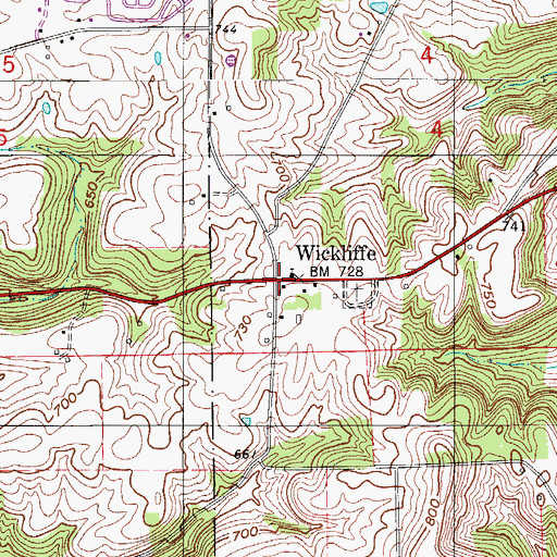 Topographic Map of Wickliffe, IN