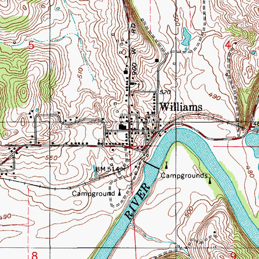 Topographic Map of Williams, IN