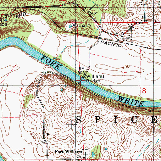 Topographic Map of Williams Bridge, IN