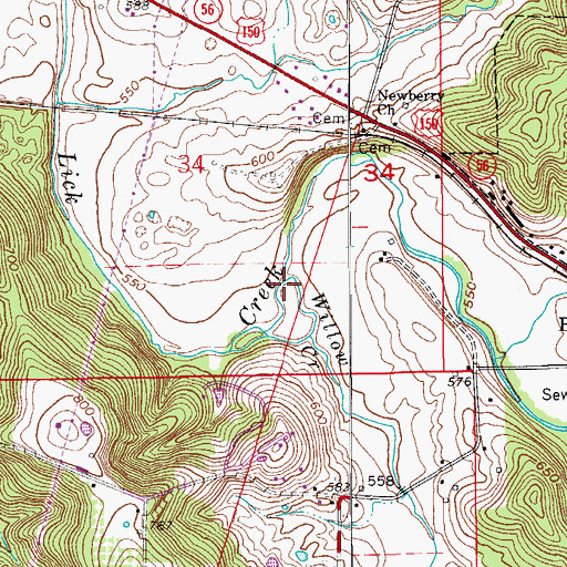 Topographic Map of Willow Creek, IN